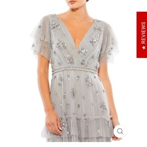 Mac Duggal Ruffle Tiered Embellished Flutter Sleeve gown